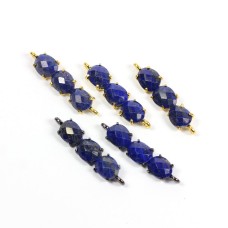 Lapis Lazuli  Prong Three Stone Bar Double Bail Connector